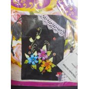 Подарочный мешочик 8*13см набор для вышивки лентами: ткань с рисунком, ленты, иглы, инструкция