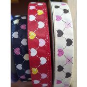 Лента репсовая с рисунком 15 мм. «Сердечки»