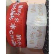 Лента репсовая с рисунком 25 мм. «Merry Christmas»