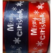 Лента атласная с рисунком 25 мм. «Merry Christmas»