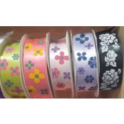 Лента атласная с рисунком 25 мм. «Цветы»