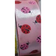 Лента атласная с рисунком 25 мм. «Божья коровка»