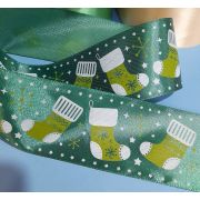 Лента атласная с рисунком. 50мм. «Новогодние носки»