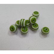 Бусина полосатая 6 мм. бело-зеленая