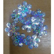 Цветок блестящий 33мм серебристый в пакетике